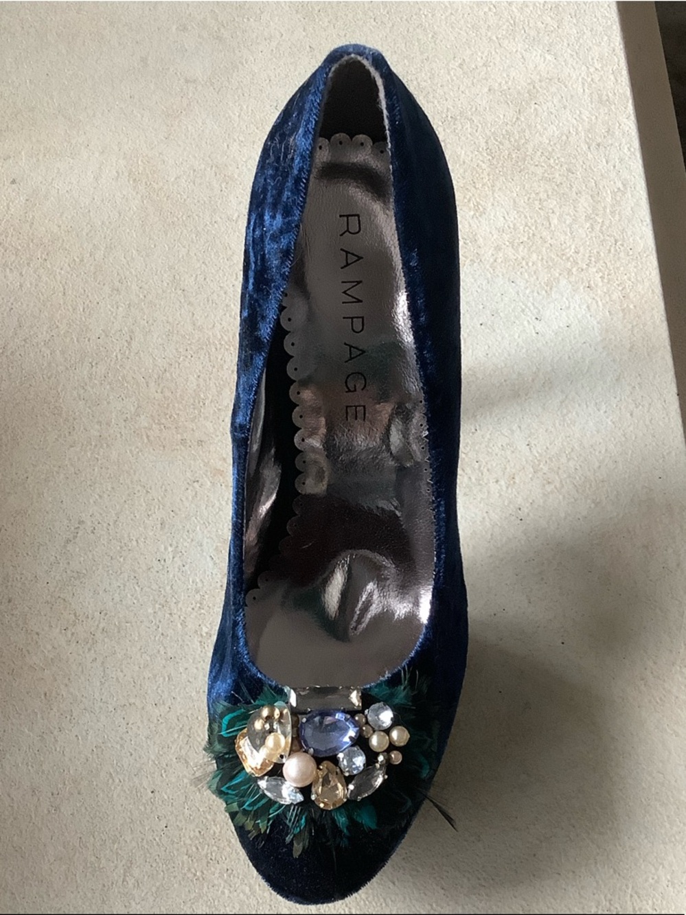 Rampage Navy Blue Velvet Jeweled Heels - Picture 2 of 12